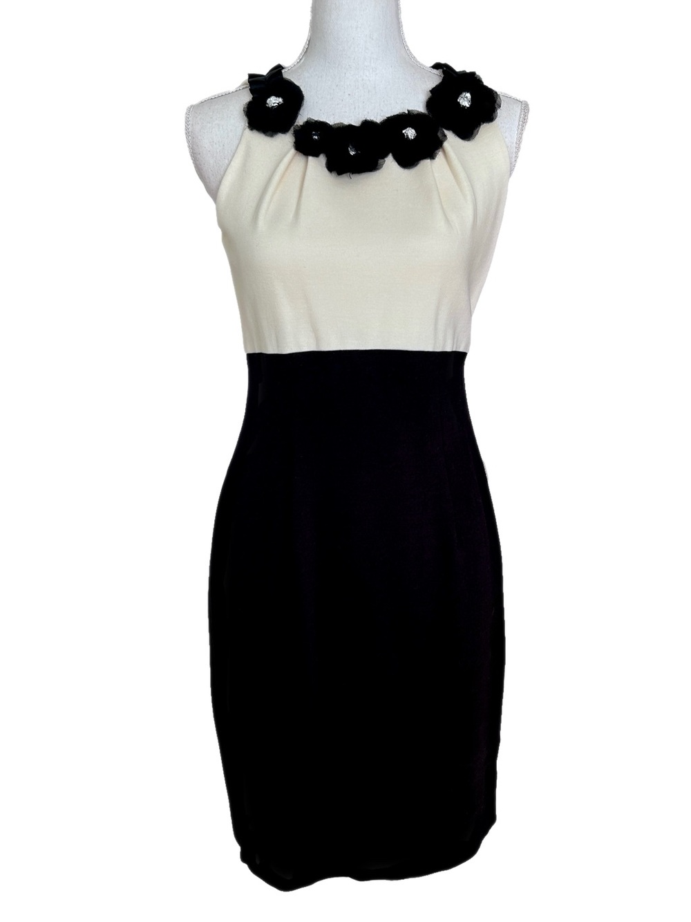 Taylor Pencil Dress 2010 Embellished Floral Neckline Cocktails Party Black Ivory